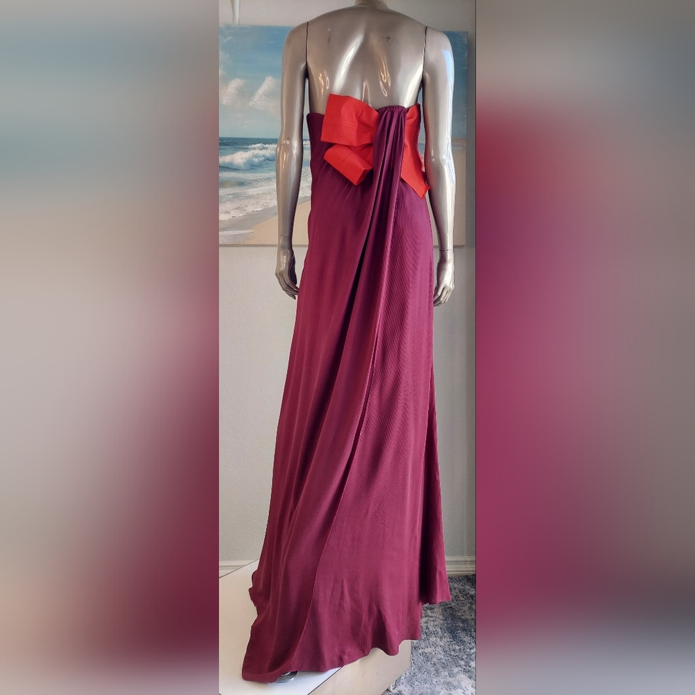 $5,200 CAROLINA HERRERA PURPLE RED COLORBLOCK BOW SILK GOWN US 12 - Picture 7 of 14